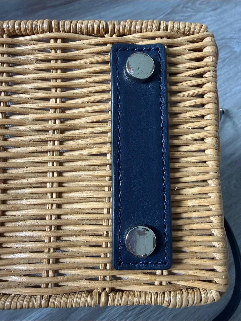 Kate Spade Blue-Trim Wicker Tote with Light Blue Fabric Insert - Picture 6 of 7